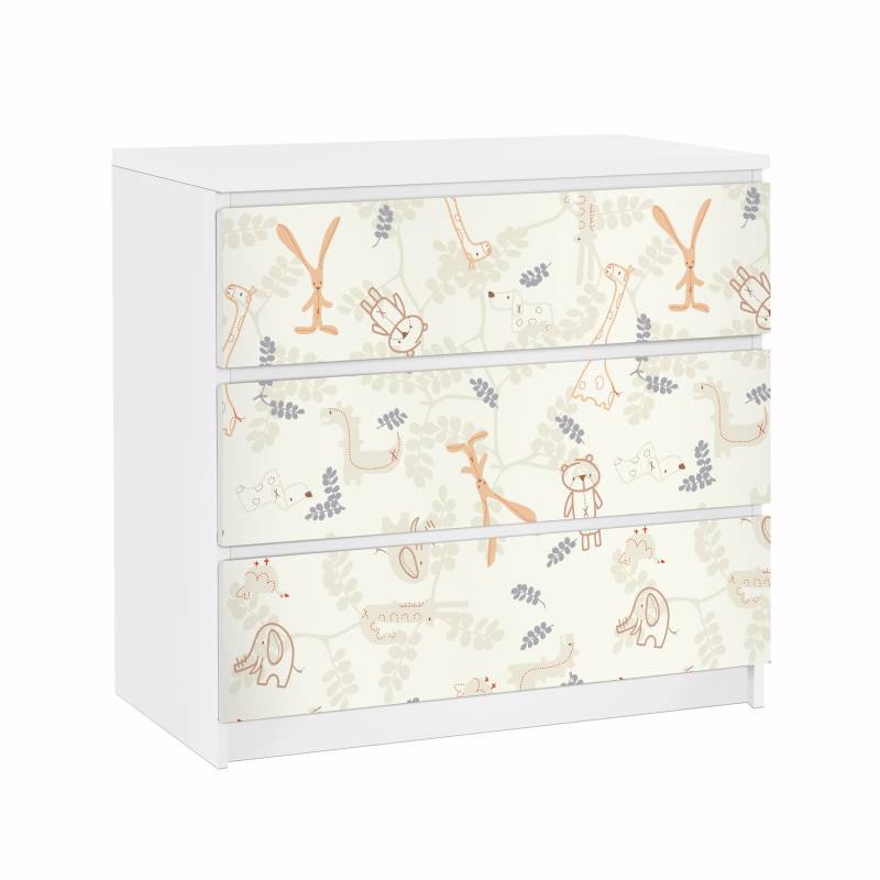 Möbelfolie für IKEA Malm Kommode 3 Schubladen Pastel Plushies