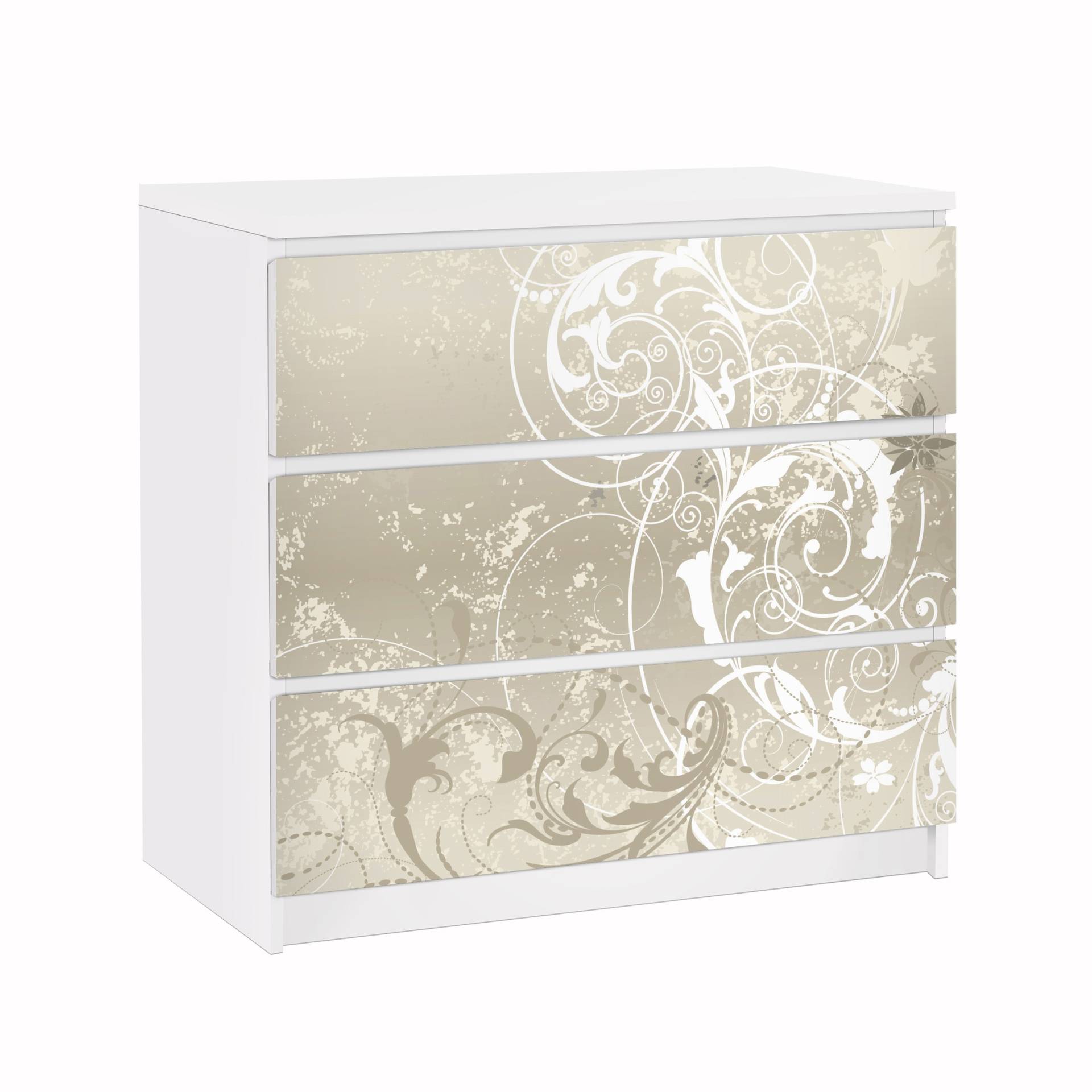Möbelfolie für IKEA Malm Kommode 3 Schubladen Perlmutt Ornament