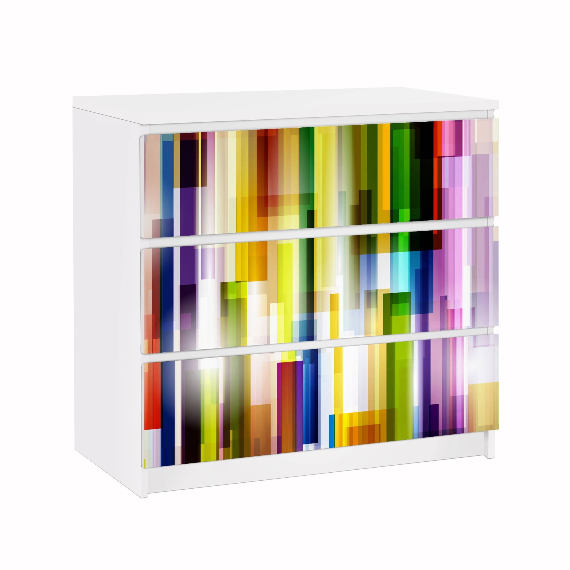 Möbelfolie für IKEA Malm Kommode 3 Schubladen Rainbow Cubes