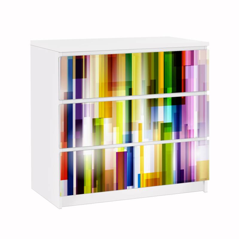 Möbelfolie für IKEA Malm Kommode 3 Schubladen Rainbow Cubes
