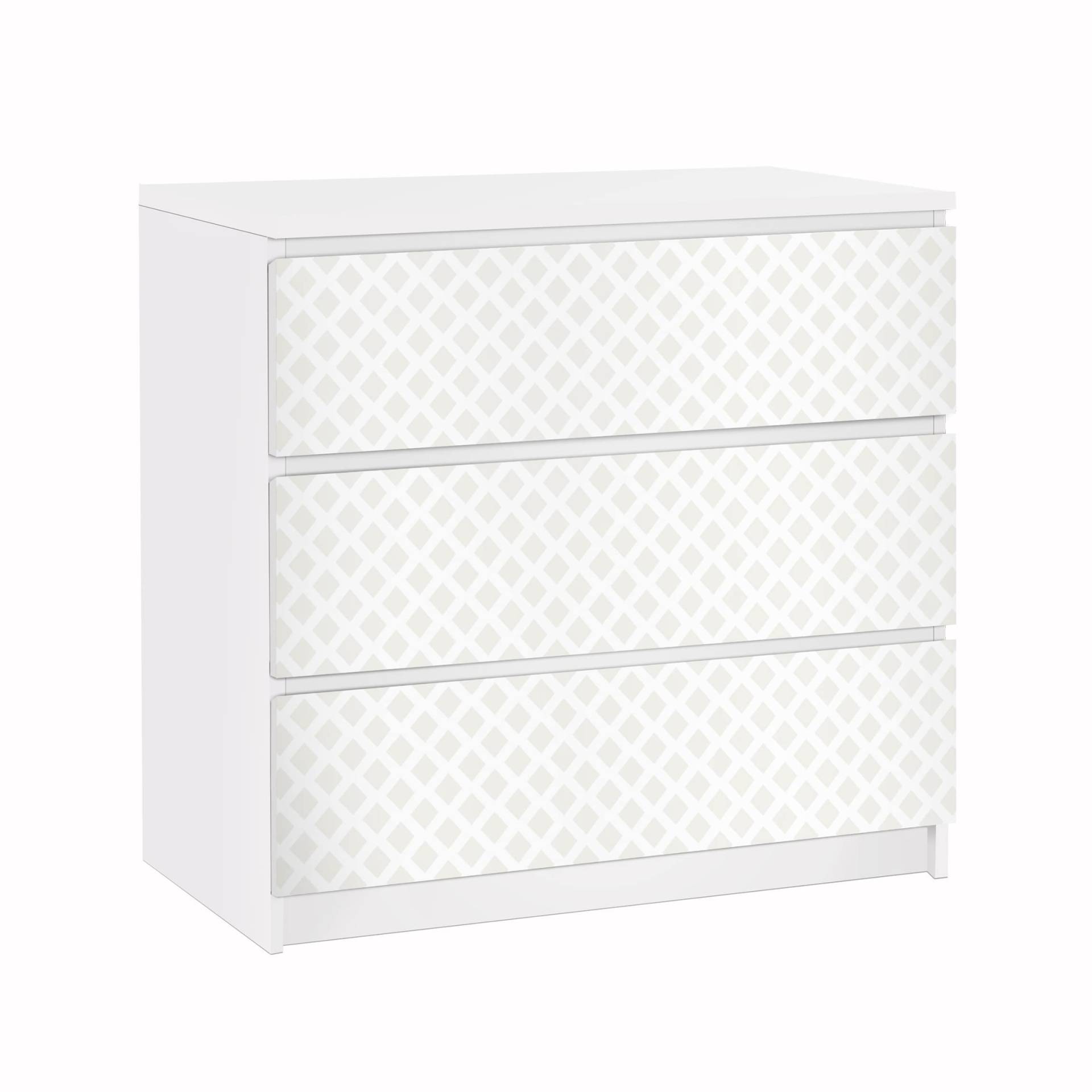 Möbelfolie für IKEA Malm Kommode 3 Schubladen Rautengitter hellbeige