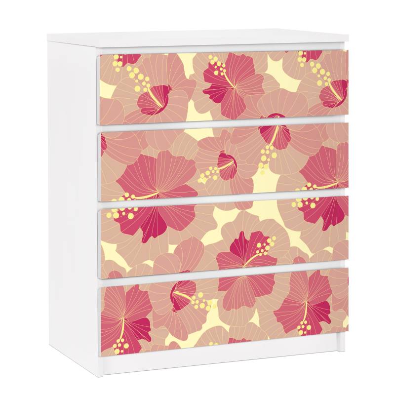 Möbelfolie für IKEA Malm Kommode 4 Schubladen Gelbes Hibiskus Blumenmuster