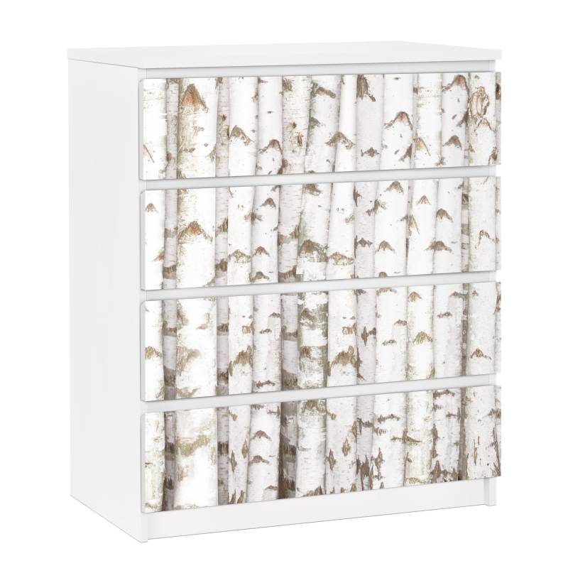 Möbelfolie für IKEA Malm Kommode 4 Schubladen No.YK15 Birkenwand