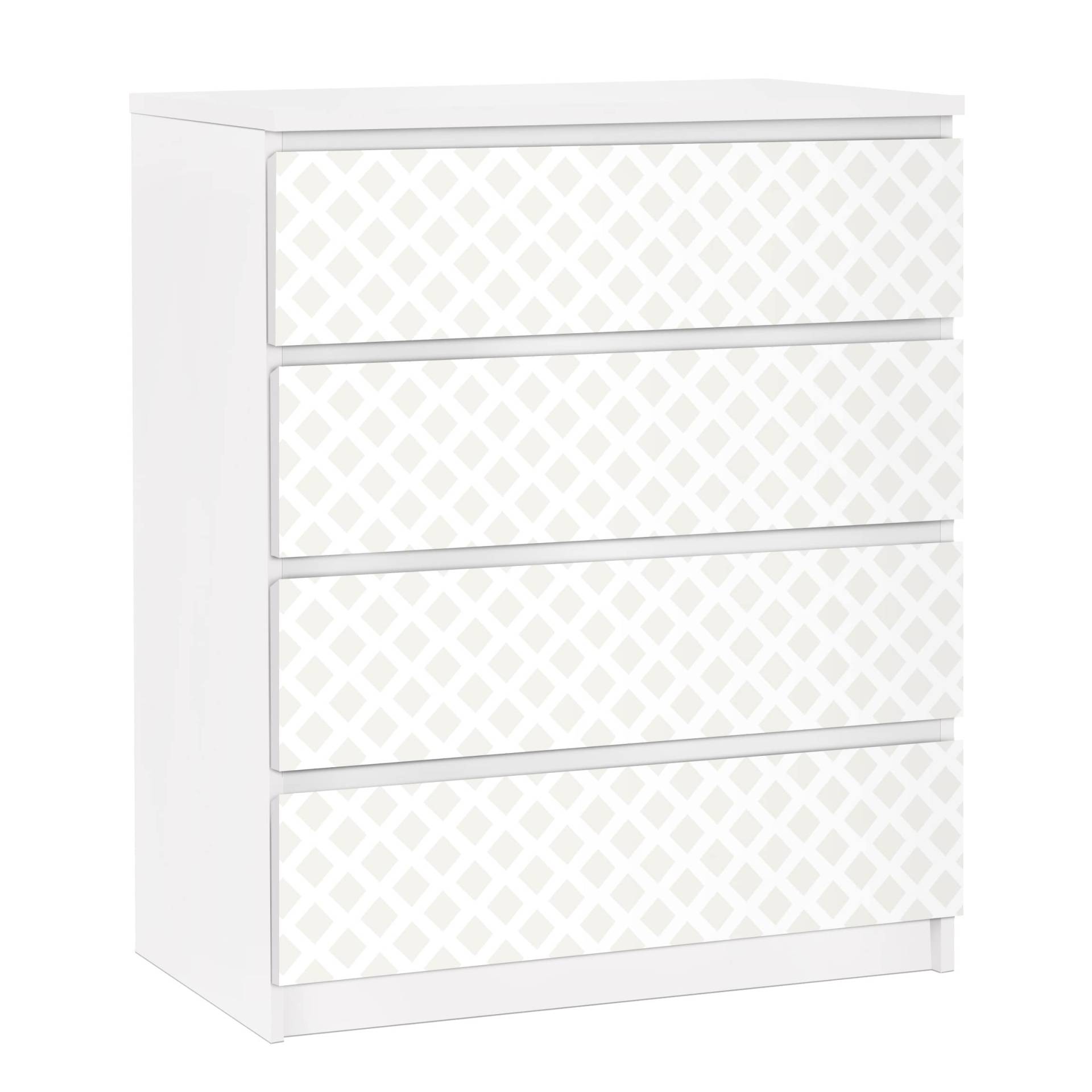 Möbelfolie für IKEA Malm Kommode 4 Schubladen Rautengitter hellbeige