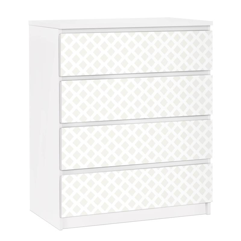 Möbelfolie für IKEA Malm Kommode 4 Schubladen Rautengitter hellbeige