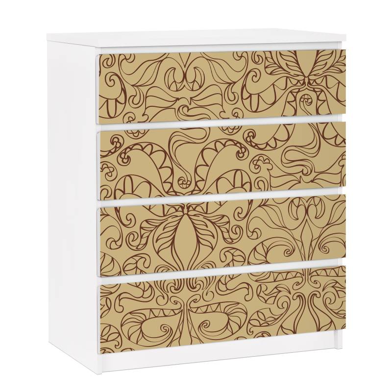 Möbelfolie für IKEA Malm Kommode 4 Schubladen Spirituelles Muster Beige