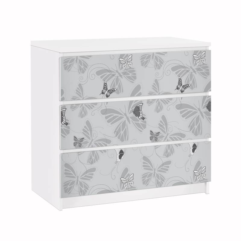 Möbelfolie für IKEA Malm Schmetterlinge Monochrom