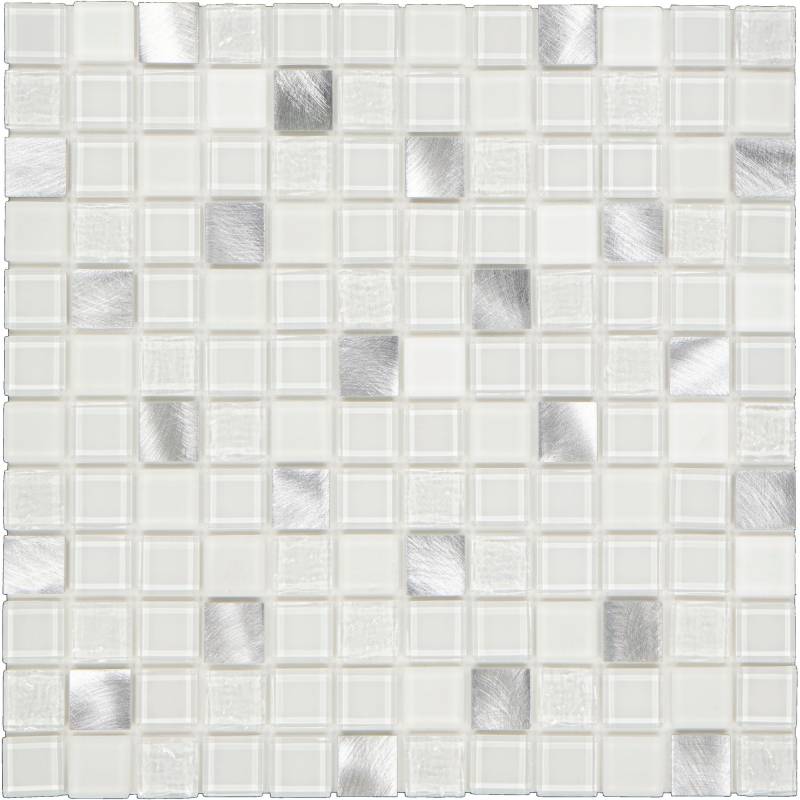 Mosaikfliese 'Easyglue' selbstklebend Glas aluminiumfarben/weiß 30 x 30 cm