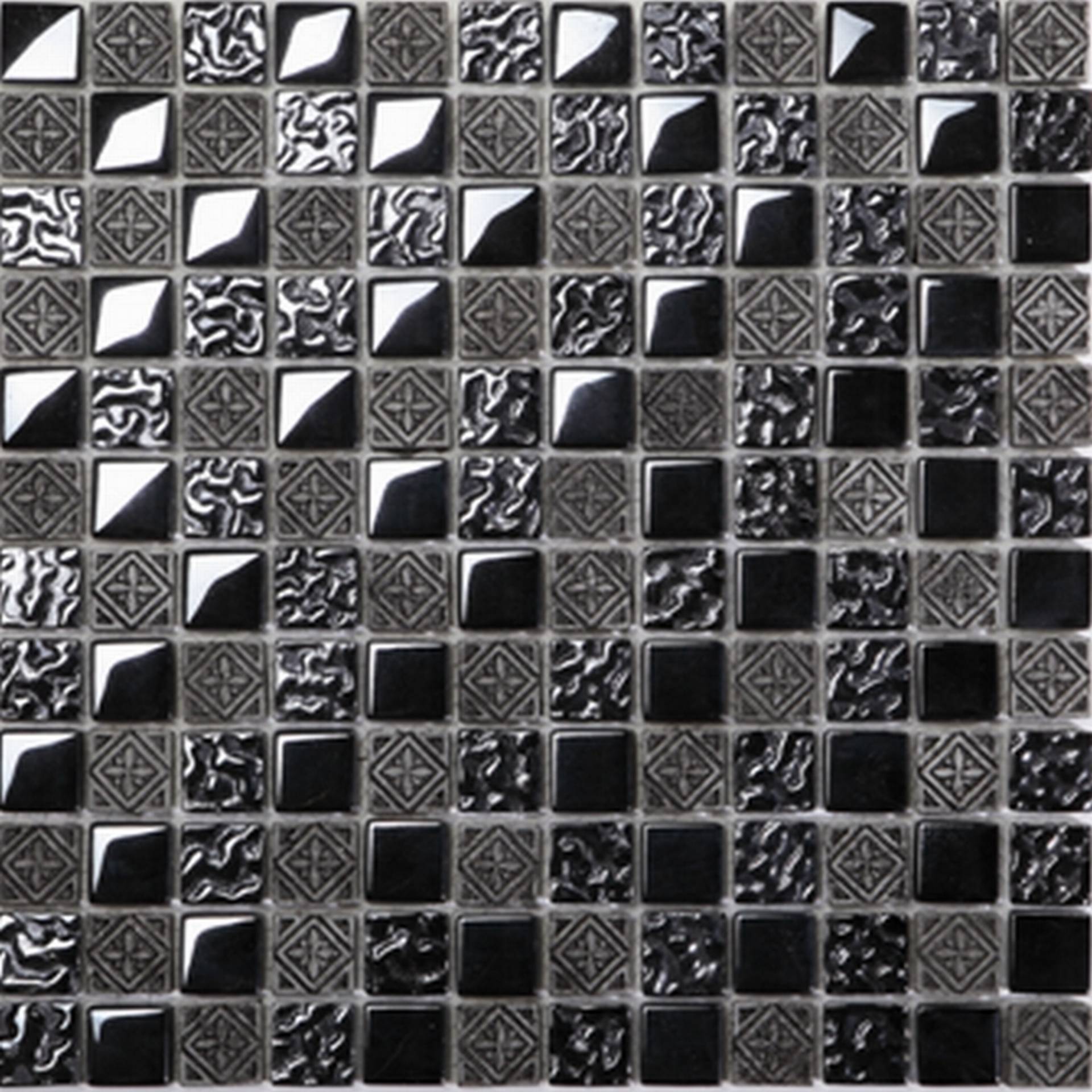 Mosaikfliese 'Fiori' Glas, Naturstein schwarz 30 x 30 cm