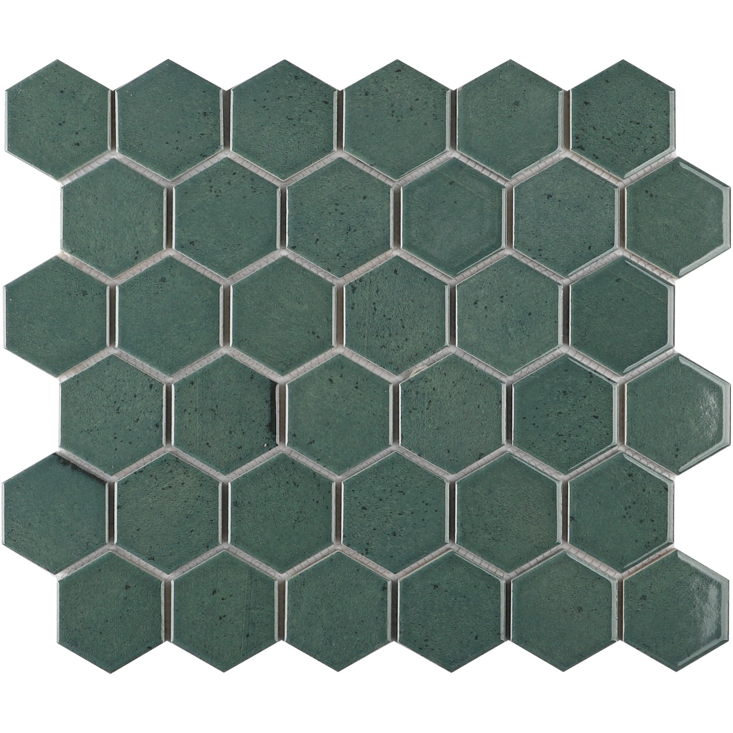 Mosaikmatte Castello Hexagon Keramik Dunkelgrün 32 cm x 28 cm
