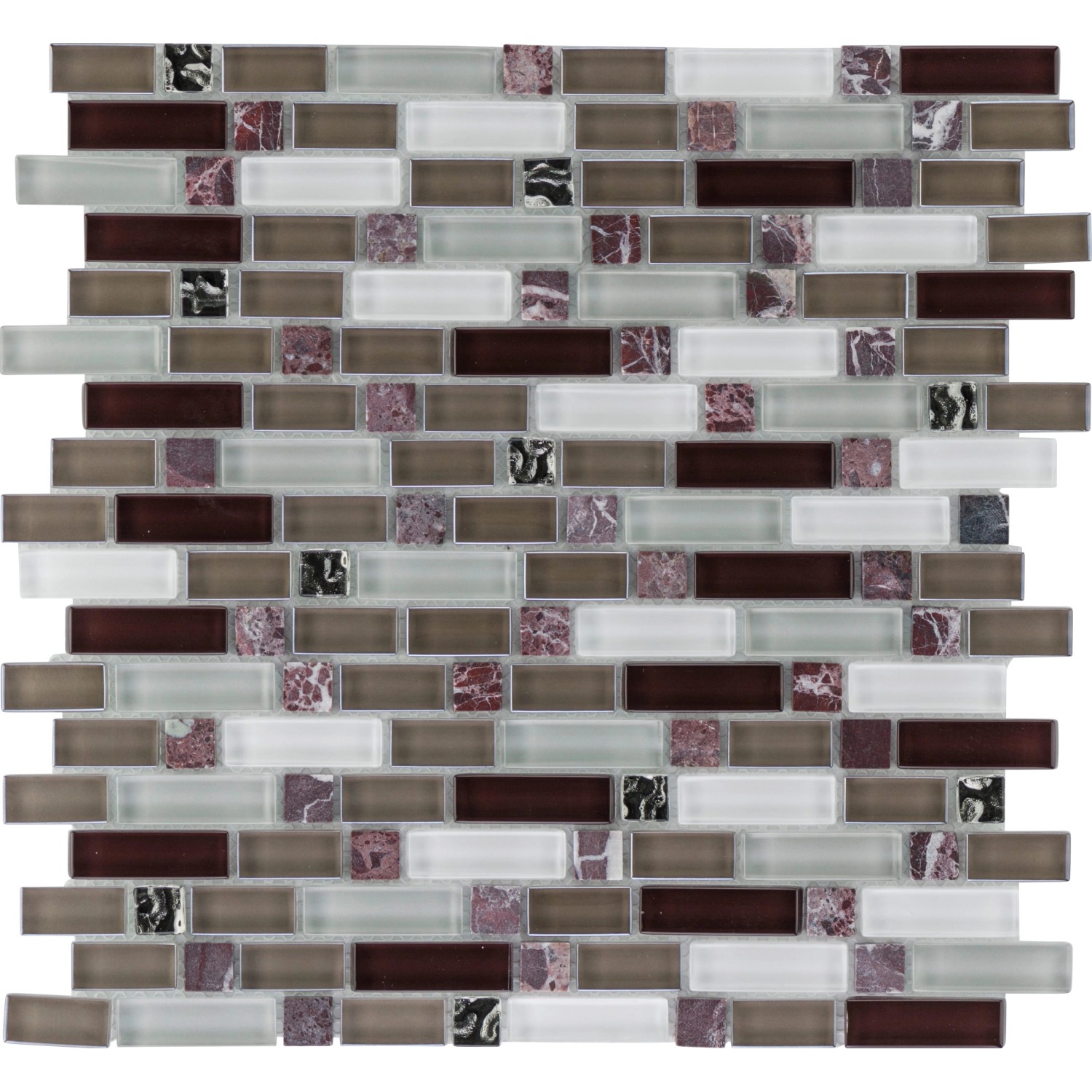 Mosaikmatte Glas Stein Bordo Grey White 30 cm x 30 cm