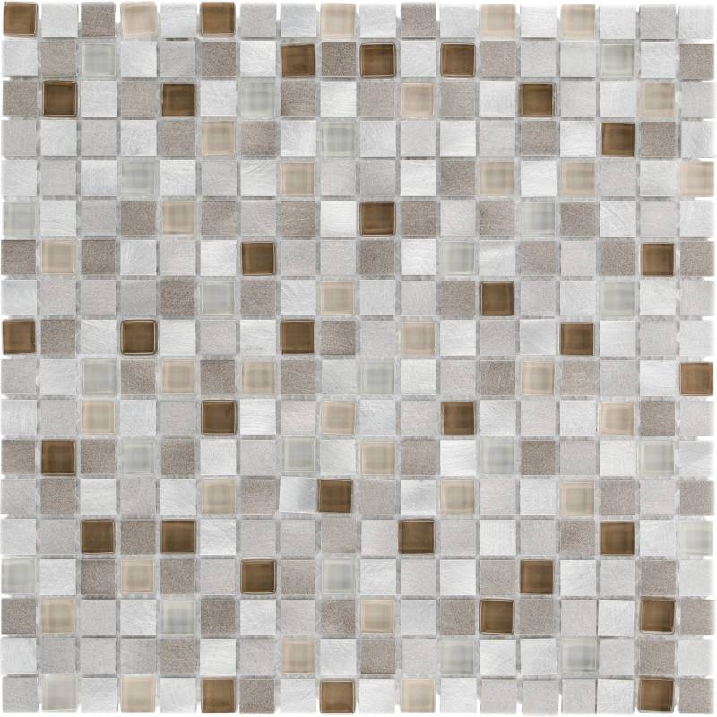Mosaikmatte Glas & Aluminium Beige brushed 30 cm x 30 cm