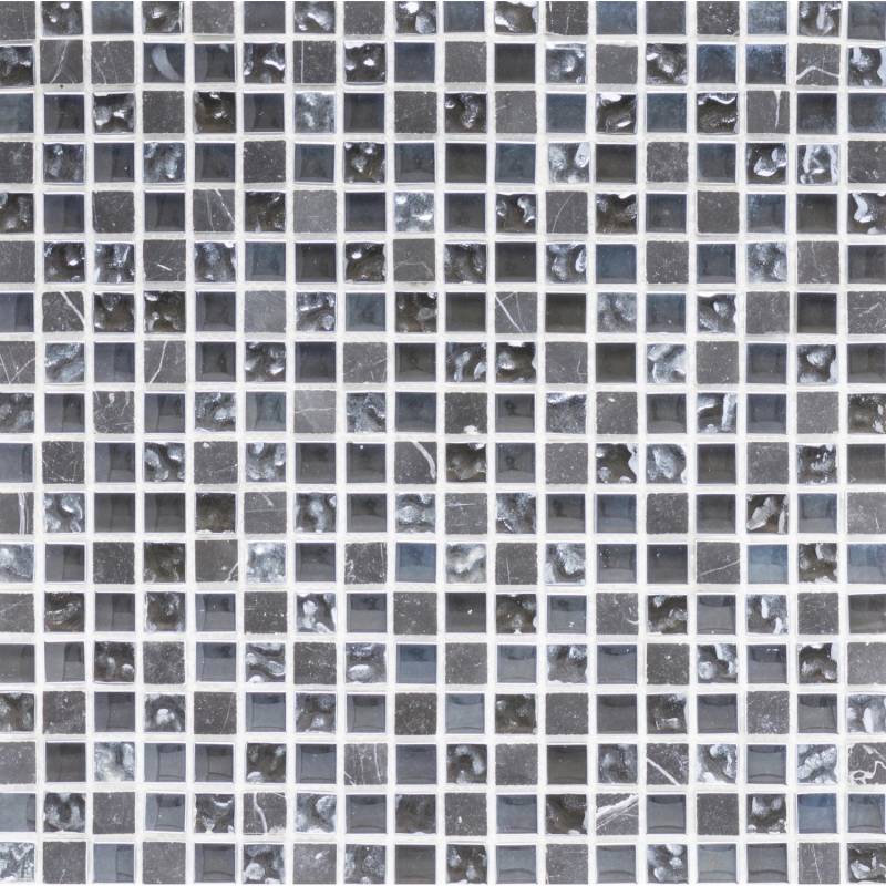 Mosaikmatte Glas & Marmor Schwarz-Perlmutt 30 cm x 30 cm