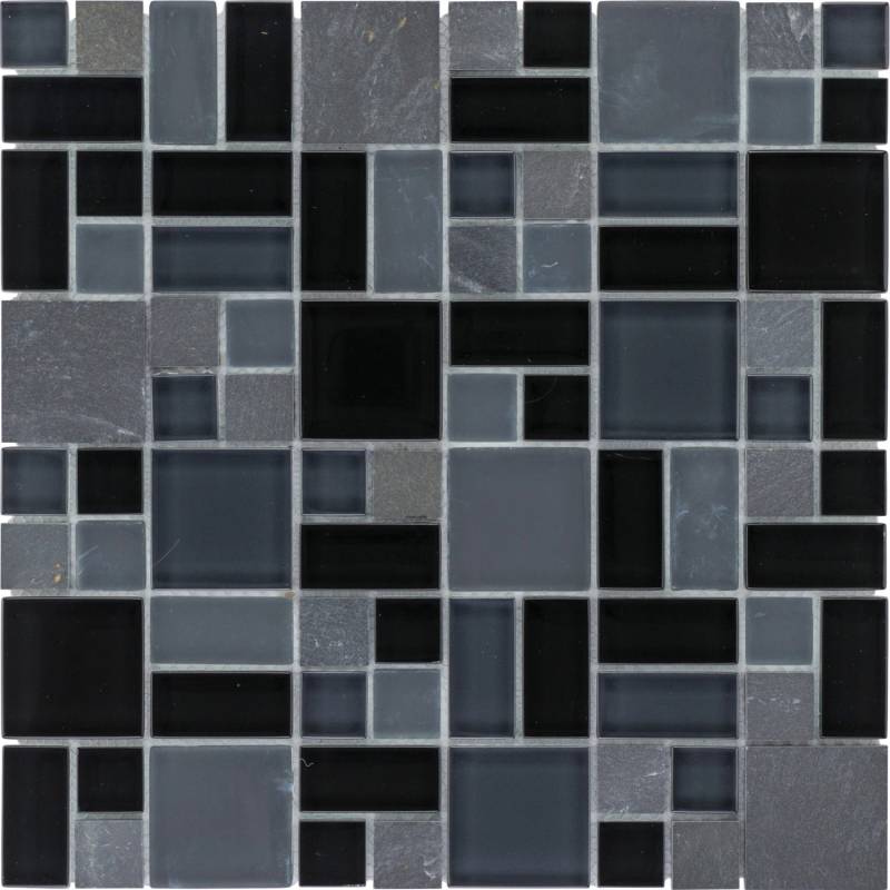 Mosaikmatte Glas & Schiefer Black Block 30 cm x 30 cm