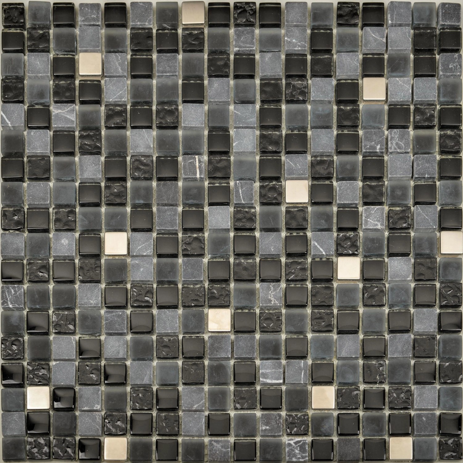 Mosaikmatte Marmor Glas Schwarz mit Edelstahl 29,7 cm x 29,7 cm Mosaikmatte Marmor Glas Schwarz mit Edelstahl 29,7 cm x 29,7 cm