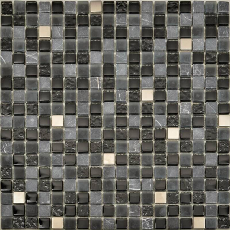 Mosaikmatte Marmor Glas Schwarz mit Edelstahl 29,7 cm x 29,7 cm
