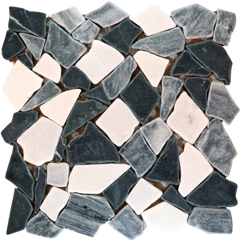 Mosaikmatte Polygonal Schwarz Grau Weiß 30 cm x 30 cm