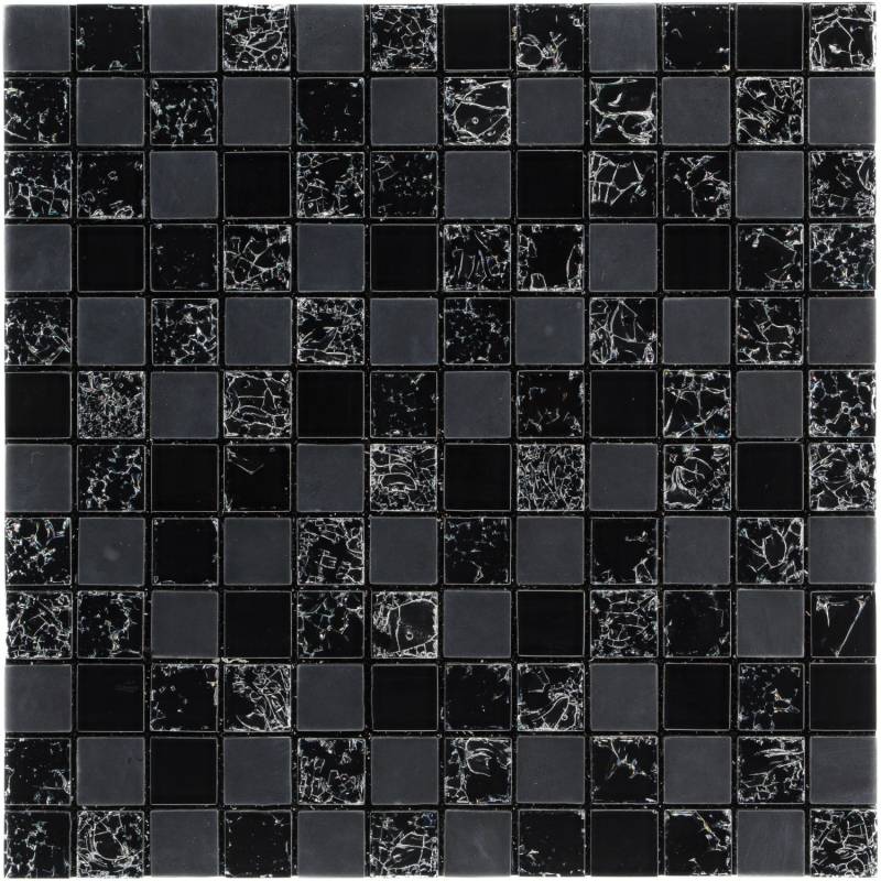 Mosaikmatte Smart Black Glas Schwarz 30 cm x 30 cm