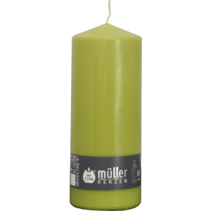 Müller Kerzen Stumpenkerze BSS, maigrün, Hochwertige Stumpenkerze mit integrierter Durchbrandsperre, 1 Packung = 4 Stück, (Ø x H): 78 x 200 mm