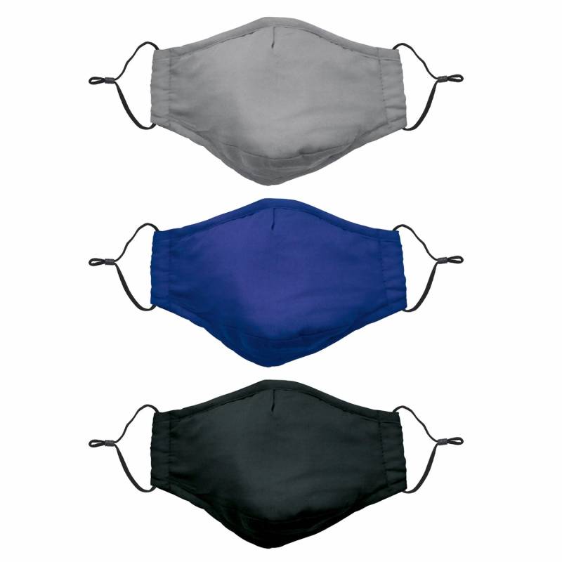 Mund-Nasen-Schutz 100% Baumwolle 3er-Set Farbe Grau, Blau, Schwarz von -