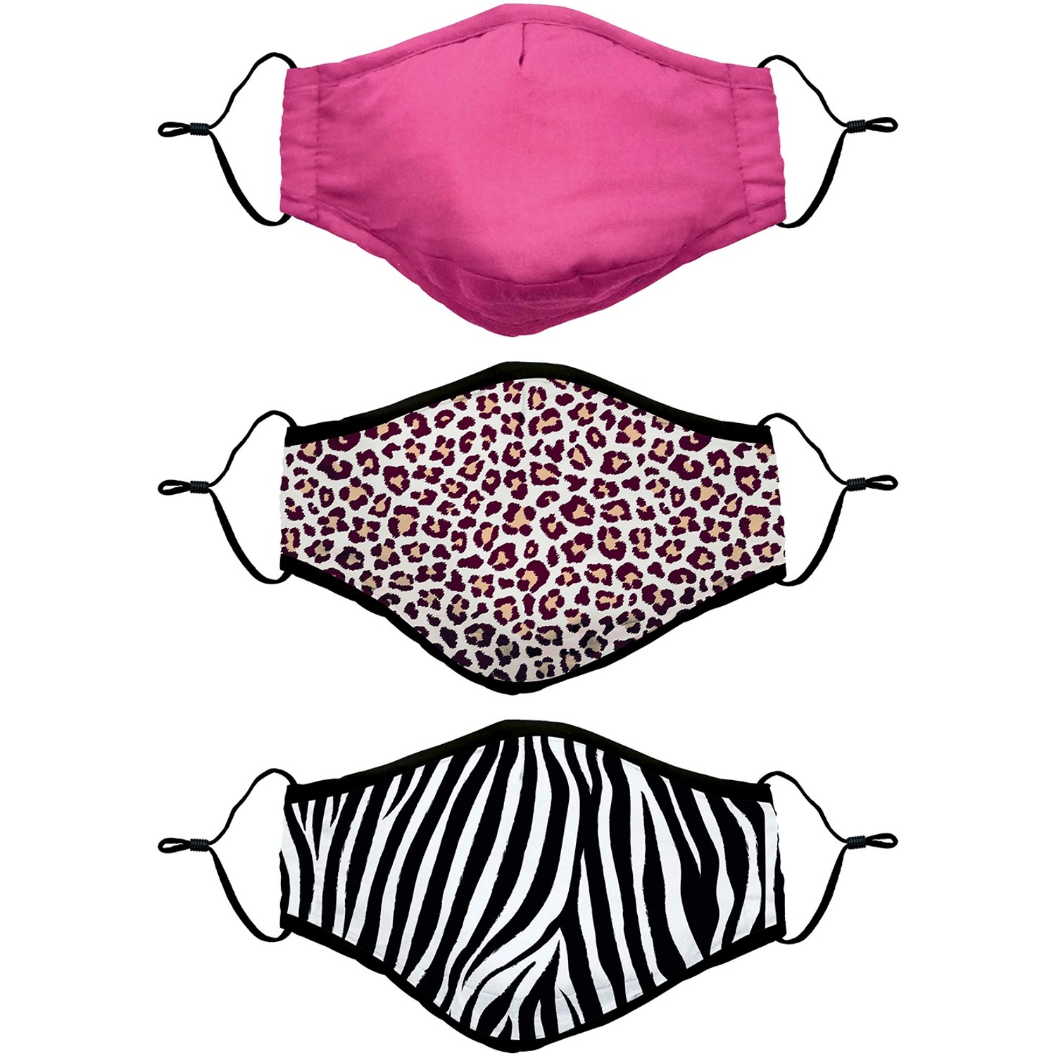 Mund-Nasen-Schutz 100% Baumwolle 3er-Set Muster Leo, Zebra, Pink von -