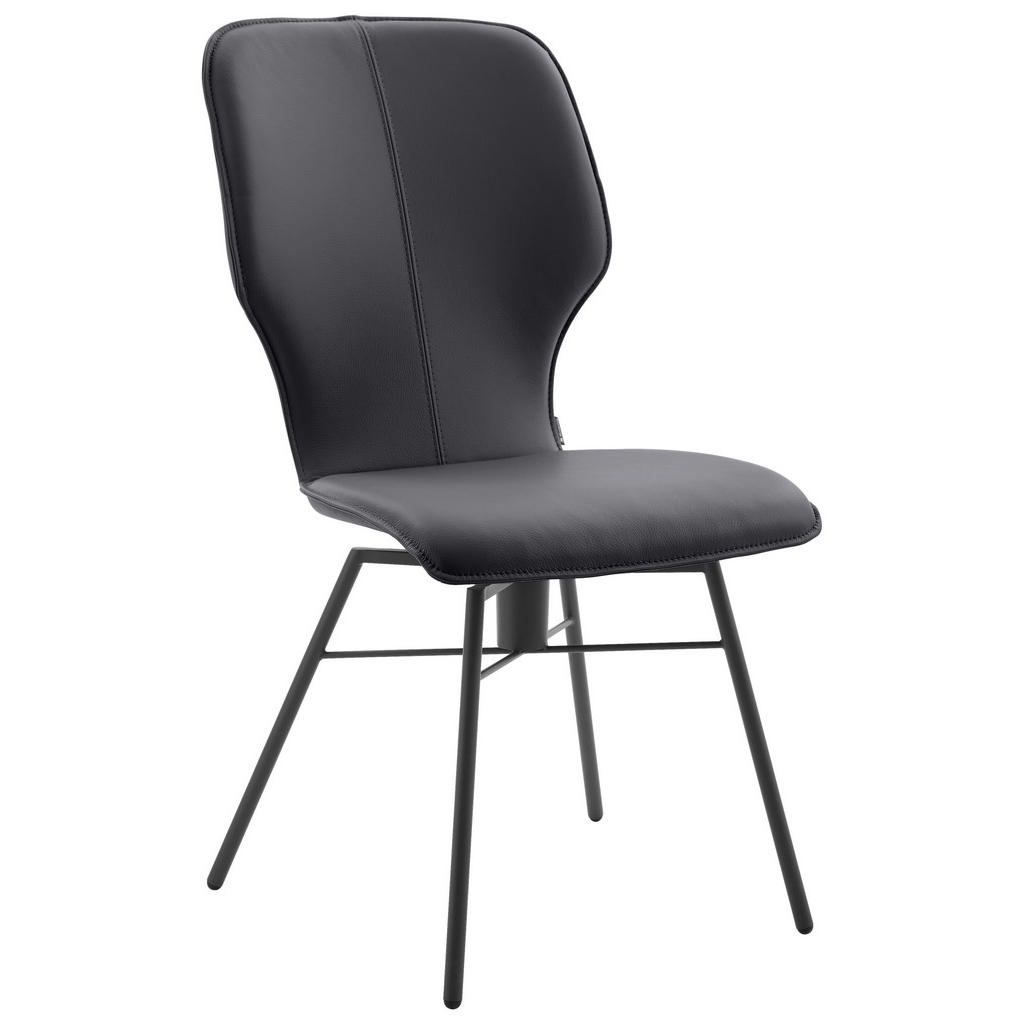 Musterring Stuhl Nevio, Graphit, Leder, Echtleder, Color-Finish-Leder, Drehkreuz, Rundrohr, 49x95x63 cm, automatische Rückholfunktion, Sitzfläche 360° drehbar, Stoffauswahl, Lederauswahl, Esszimmer, Stühle, Esszimmerstühle, Lederstühle von Musterring
