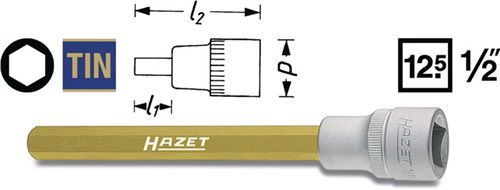 NW-HAZET Steckschlüsseleinsatz (1/2 “ Innen-6-kant / Schlüsselweite 6 mm) - 986-6 von NW-HAZET