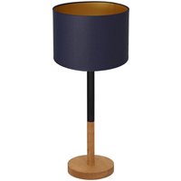 Nachttischleuchte Holz Stoff Schwarz Blau Gold 56 cm Nachttischleuchte Holz Stoff Schwarz Blau Gold 56 cm von Luminex