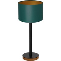 Nachttischleuchte Holz Stoff in Petrol Gold E27 56 cm Nachttischleuchte Holz Stoff in Petrol Gold E27 56 cm von Luminex
