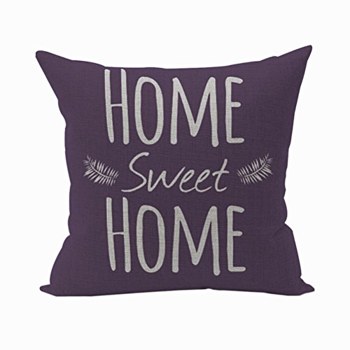 Nunubee Kissenbezug #home sweet home# Baumwolle Leinen Platz Dekokissen Fall Dekorative Wohnzimmer Kissen deko kissen deko wohnzimmer Autodekoration, Lila Alphabet 45x45cm von Nunubee