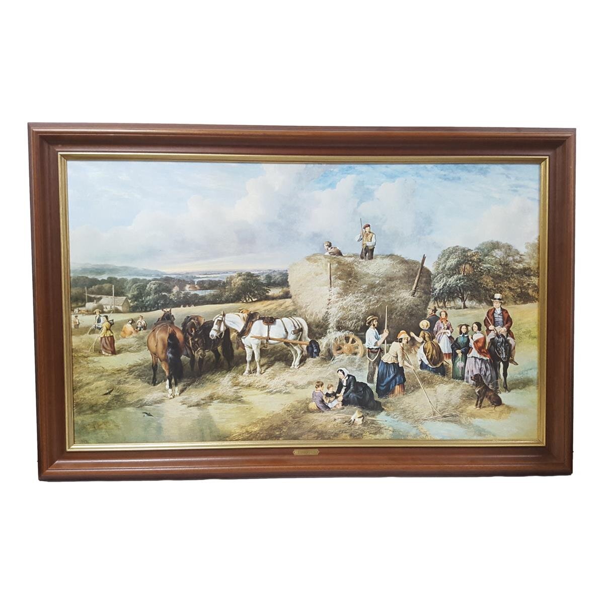 Öl-Druck auf Leinwand Gemälde mit Rahmen Motiv Feldarbeiter 114x74 cm