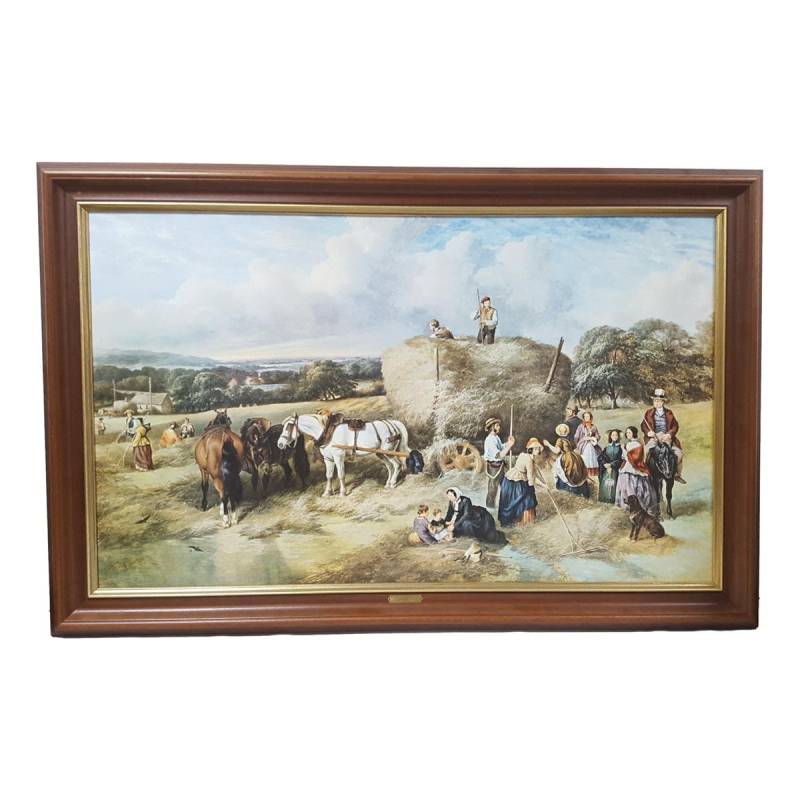 Öl-Druck auf Leinwand Gemälde mit Rahmen Motiv Feldarbeiter 114x74 cm