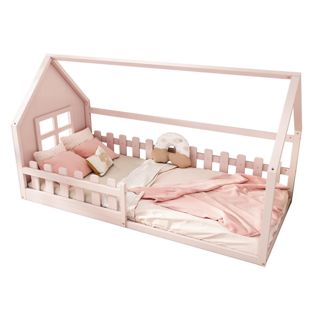 Okwish Kinderbett, Rosa, Holz, 90x200 cm, Kinder- & Jugendzimmer, Kindermöbel, Kinderbetten, Hausbetten von OKWISH