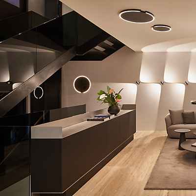 Occhio Mito Soffitto 60 Up Lusso Narrow Wand- und Deckenleuchte LED, Kopf black phantom/Abdeckung Ascot Leder schwarz - Occhio Air