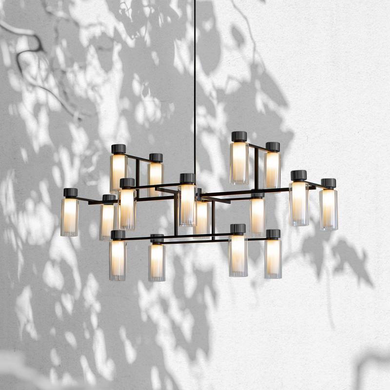 Osman 560.17 Pendelleuchte 16-flammig L: 130 cm, Schwarz Matt / Schwarz Chrom & Rauchglas