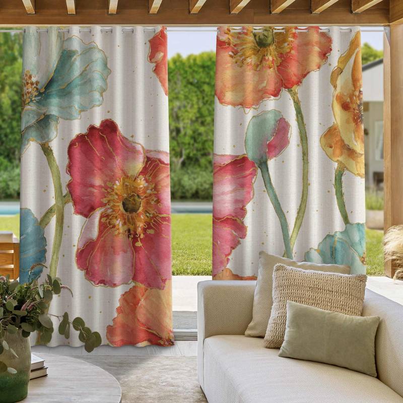 Outdoorvorhang Bunte Blüten mit Gold