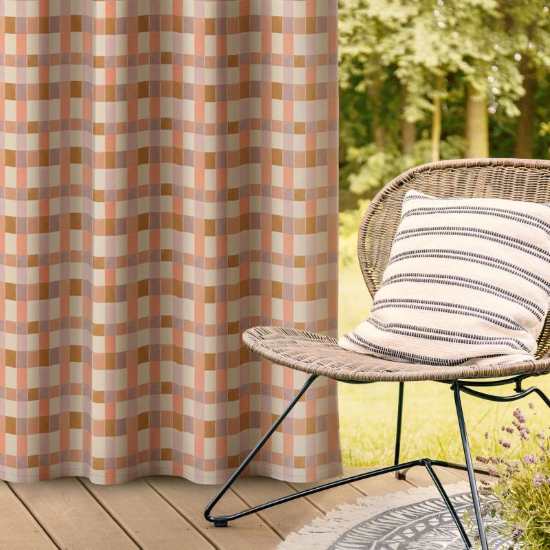 Outdoorvorhang Retro Karomuster Rose Ocker