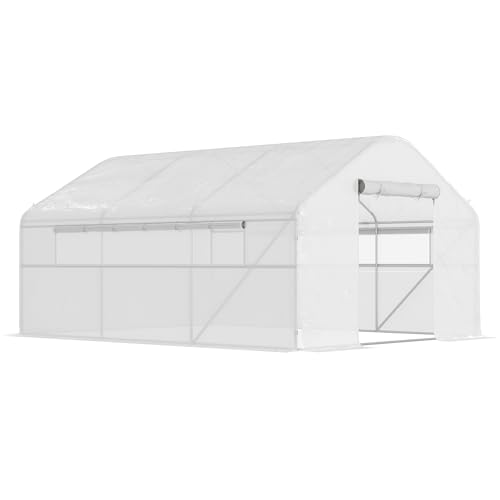 Outsunny Outdoor Gewächshaus 4x3x2 m Tunnel Gewächshaus mit 2 Fenstern PE Anti-UV Abdeckung und 1 Rolltor mit Reißverschluss Garten Terrasse Gewächshaus Weiß Outsunny Outdoor Gewächshaus 4x3x2 m Tunnel Gewächshaus mit 2 Fenstern PE Anti-UV Abdeckung und 1 Rolltor mit Reißverschluss Garten Terrasse Gewächshaus Weiß