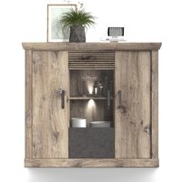 PORTUM 081 Highboard/Front:Dekor Lamellen Flagstaff Eiche-Anthrazit/Korpus:Flagstaff Eiche