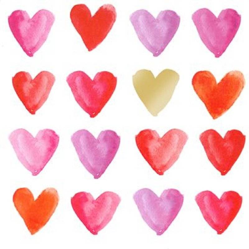 PPD - Servietten - Aquarell hearts - 33 x 33 cm - 20 Stk