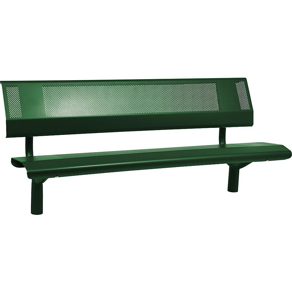PROCITY Sitzbank OSLO aus Stahl, Sitzhöhe 450 mm, Länge 1800 mm, moosgrün, mit Rückenlehne