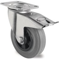 Lenkrolle mit Totalfeststeller Rad-Ø 125 mm Tragfähigkeit 100 kg mit Anschraubplatte Rollenlager Vollgummi grau von PROMAT