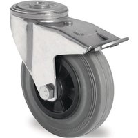 Promat - Lenkrolle mit Totalfeststeller Rad-Ø 160 mm Tragfähigkeit 135 kg mit Rückenloch Rollenlager Vollgummi grau von PROMAT