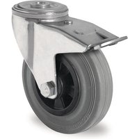 Promat - Lenkrolle mit Totalfeststeller Rad-Ø 200 mm Tragfähigkeit 205 kg mit Rückenloch Rollenlager Vollgummi grau von PROMAT