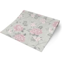 Papiertapete Blumenranke hellgrau dunkelgrau rosa B/L: ca. 53x1005 cm von XXXL