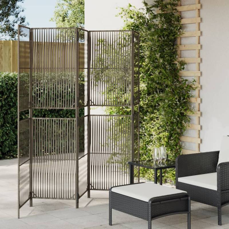 Paravent 5-tlg. Grau Poly Rattan Braun 196 x 200 cm Vollverflechtung 1