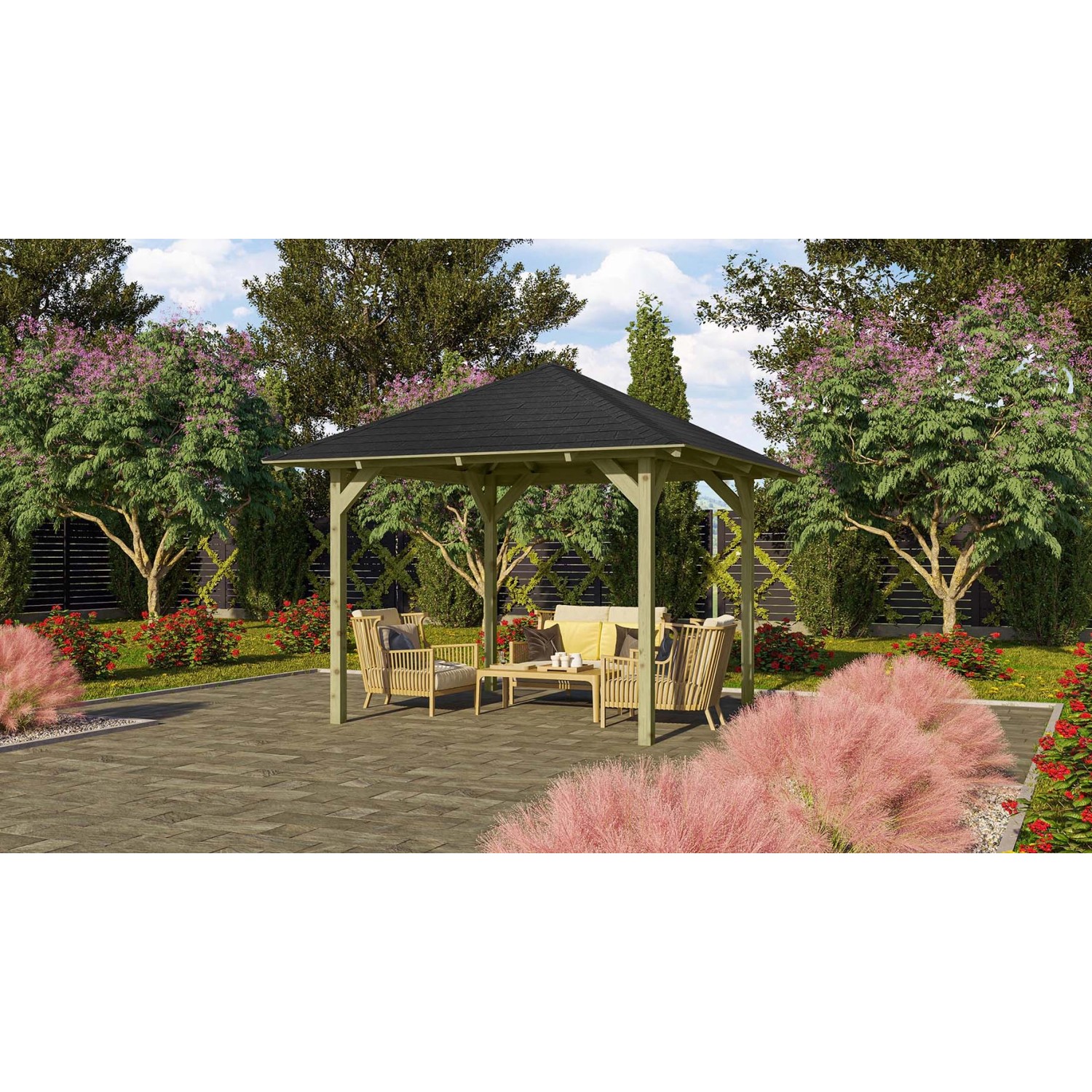 Karibu Pavillon Bever 1 Set kdi mit Schindeln Schwarz 265 cm x 265 cm x 290 cm von Karibu