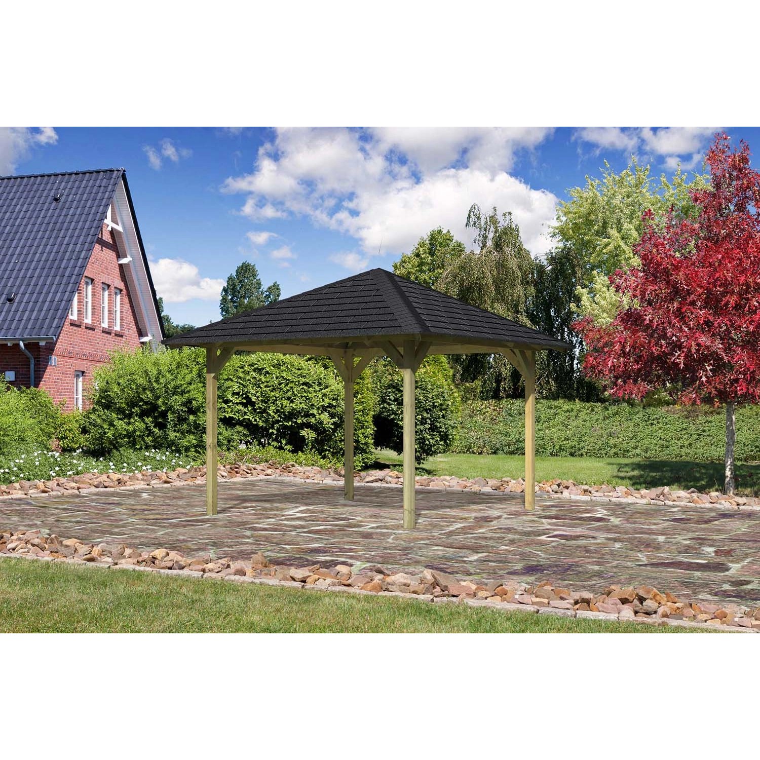 Karibu Pavillon Bever 2 Set kdi mit Schindeln Schwarz 289 cm x 289 cm x 297 cm von Karibu