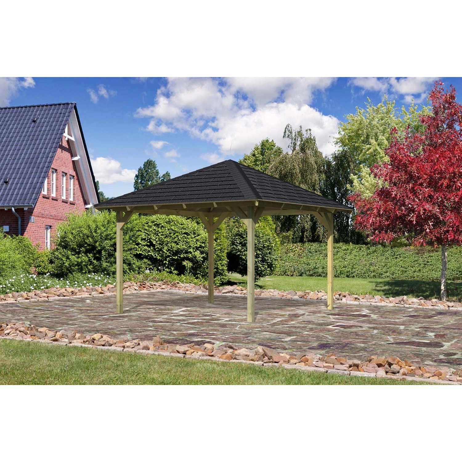 Karibu Pavillon Bever 3 Set kdi mit Schindeln Schwarz 314 cm x 314 cm x 303 cm von Karibu