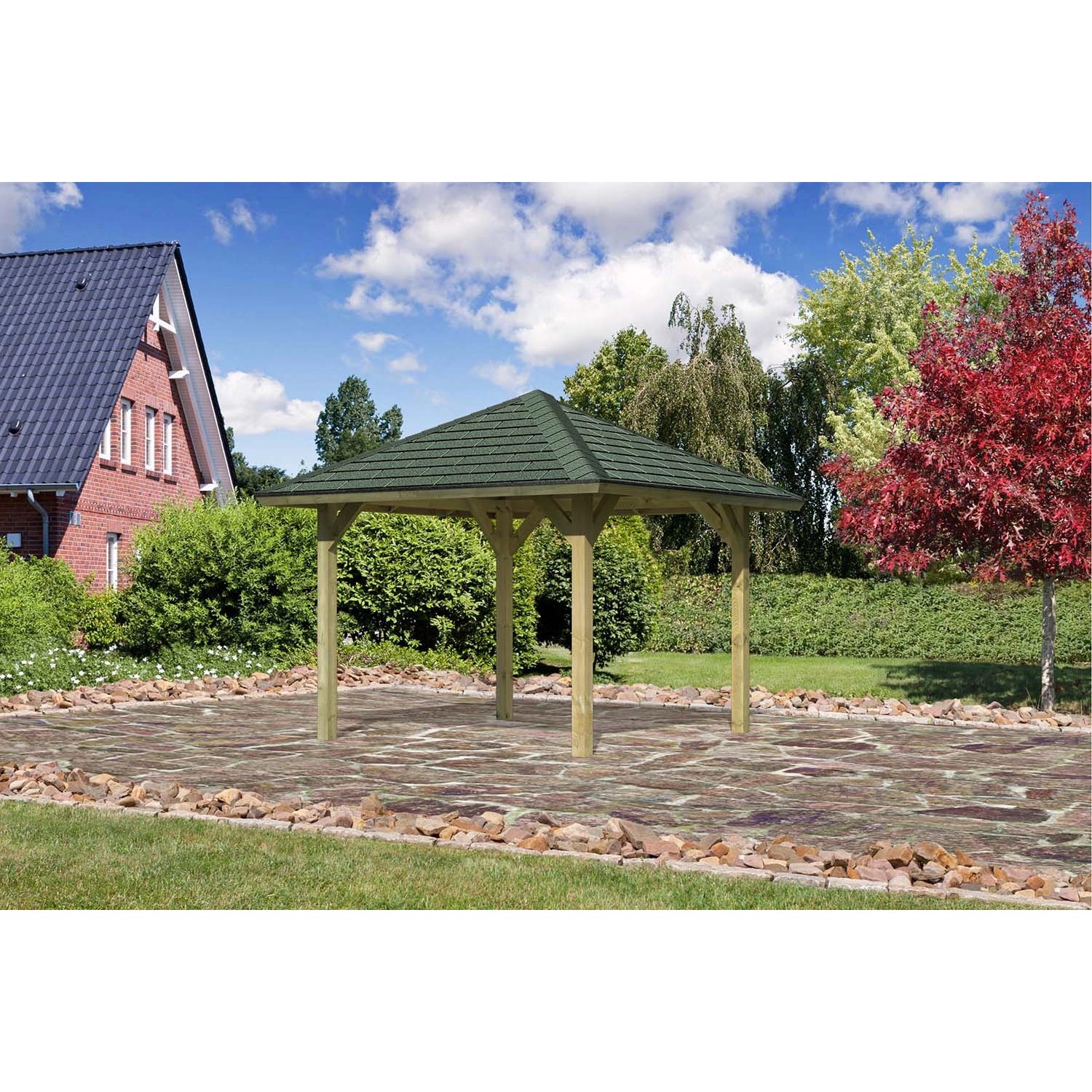 Karibu Pavillon Varberg 1 Set Aktion kdi mit Schindeln Grün 264,5 x264,5 x290 cm von Karibu